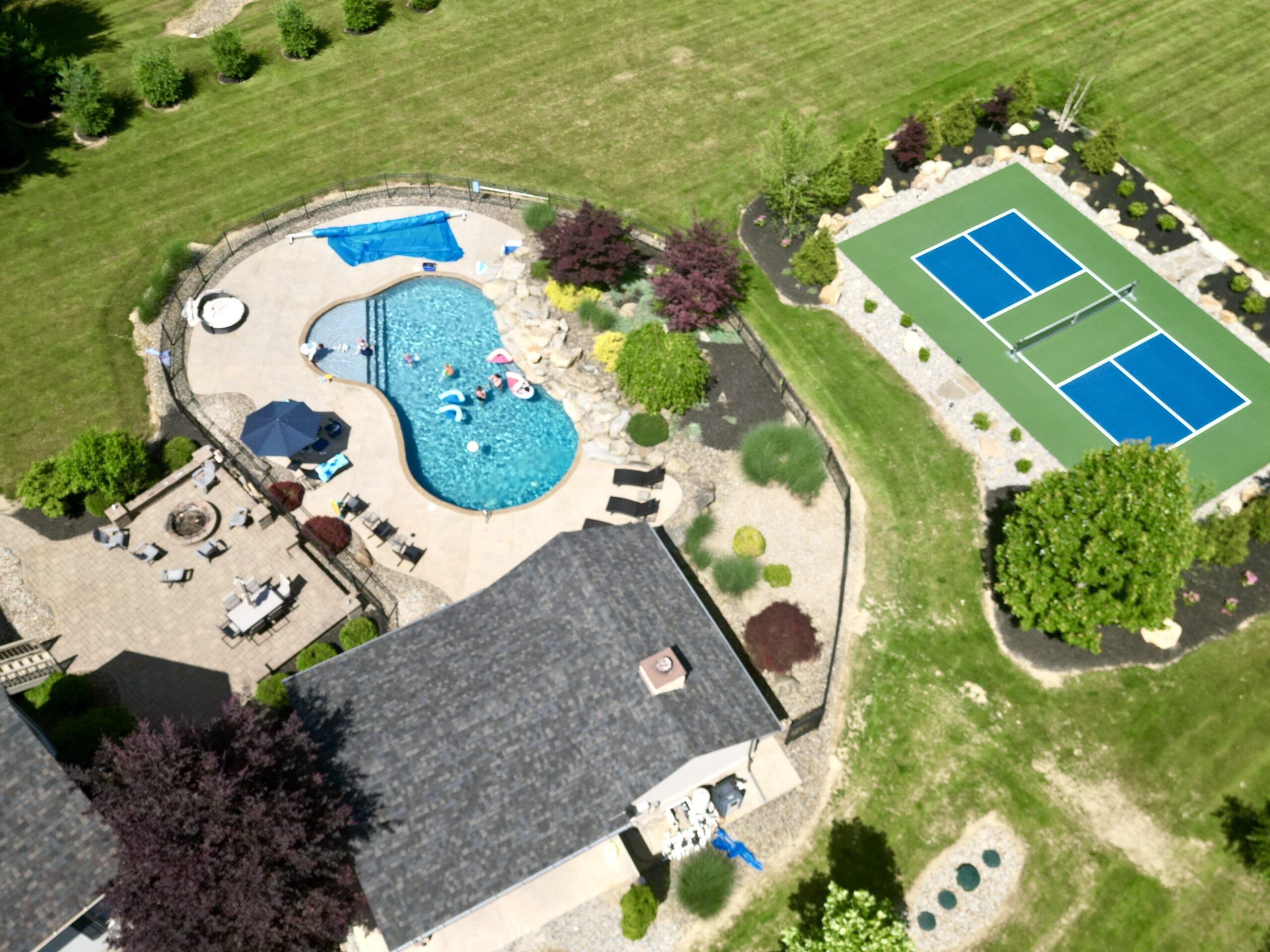 Ultimate backyard transformation with pavilion and pool