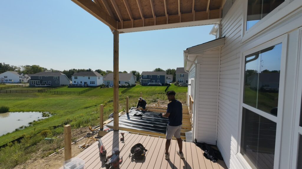 Walking the upper deck as the roof goes on