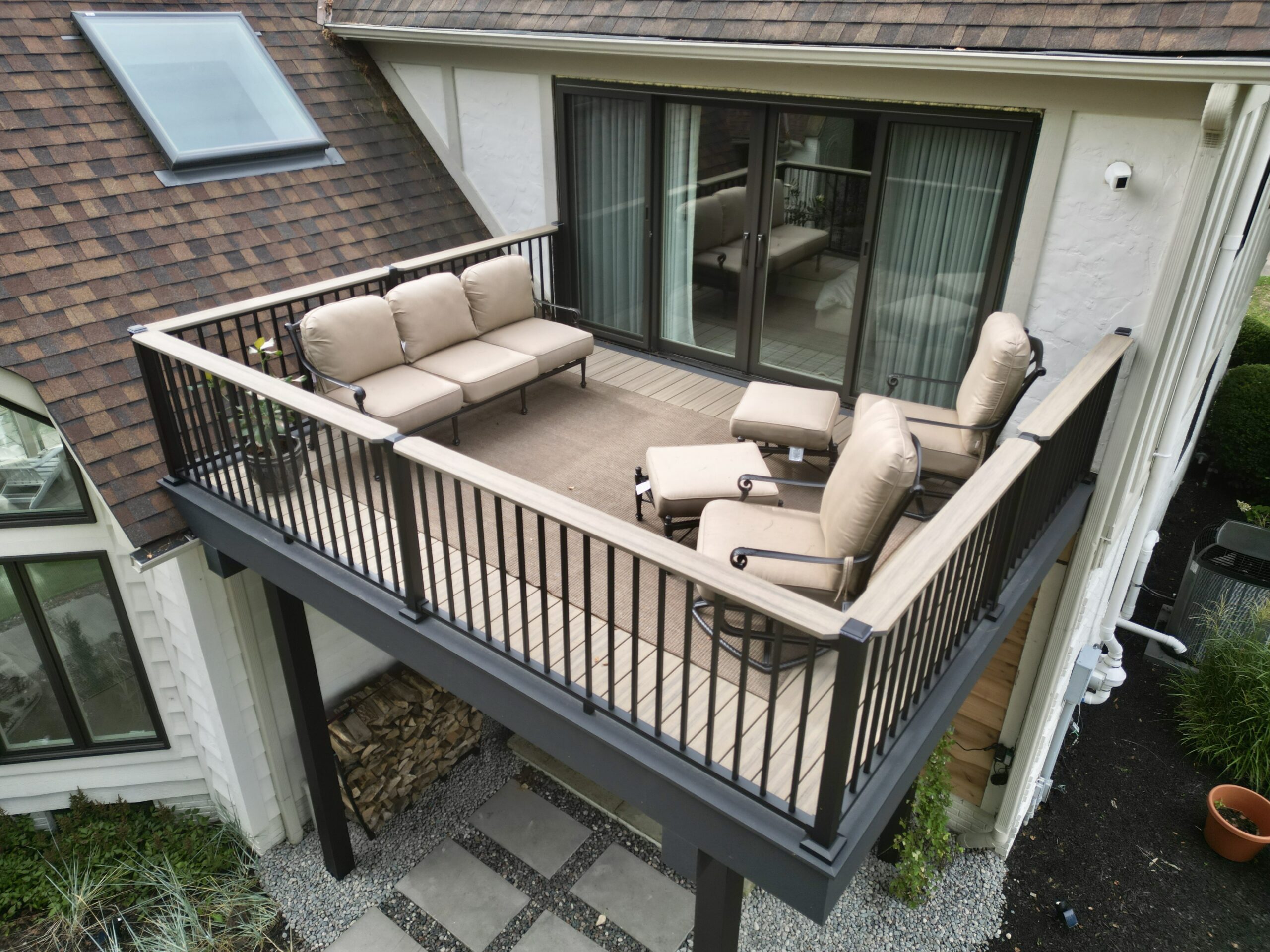 Multi-level deck drone view Northeast Ohio