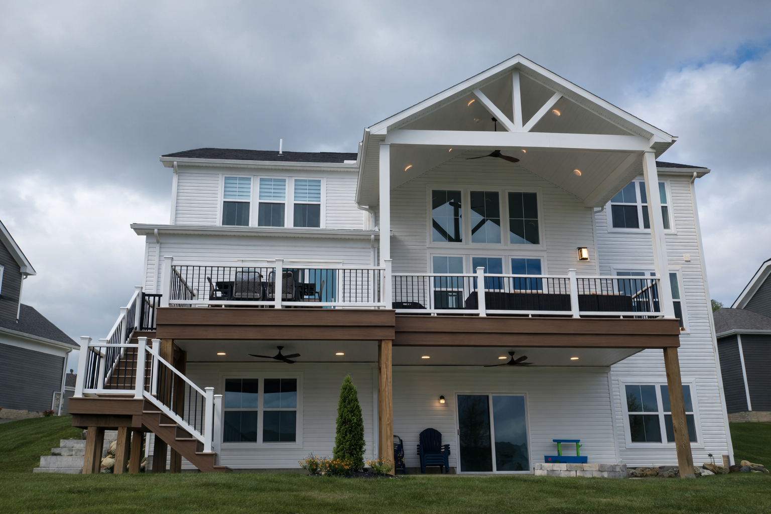 DreamDecks new outdoor living build Richfield Ohio with cathedral ceiling and integrated lighting