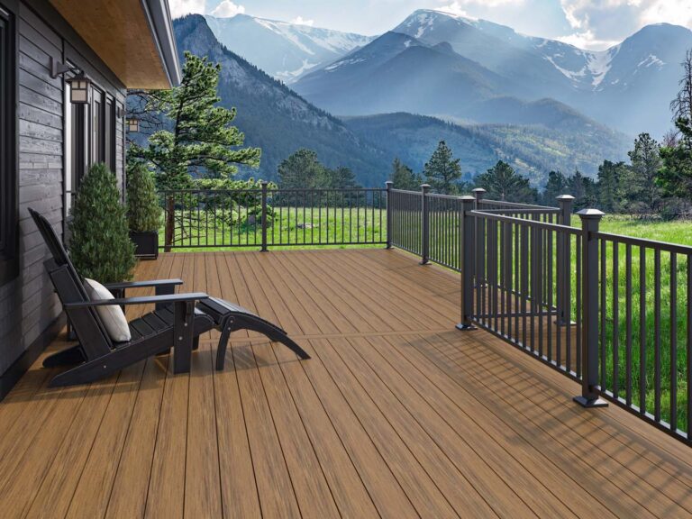deckorators voyage sedona deck with black railing DreamDecks designs and builds architectural-grade outdoor living spaces across Northeast Ohio. From modern decks to full backyard sanctuaries, each project reflects craftsmanship, precision, and timeless luxury. Call 330-907-3040 or visit buildyourDreamDeck.com DreamDecks | Premier Deck Builder & Outdoor Architecture