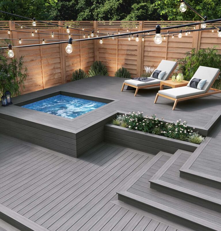 deckorators voyage sierra deck with hot tub DreamDecks designs and builds architectural-grade outdoor living spaces across Northeast Ohio. From modern decks to full backyard sanctuaries, each project reflects craftsmanship, precision, and timeless luxury. Call 330-907-3040 or visit buildyourDreamDeck.com DreamDecks | Premier Deck Builder & Outdoor Architecture
