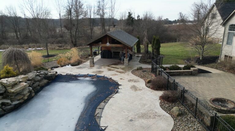 3D deck design rendering and the finished deck built by DreamDecks in Northeast Ohio