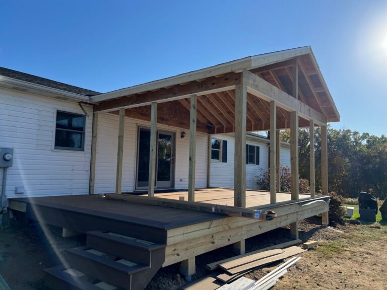 Covered porch and four season room addition framed and built by DreamDecks in Northeast Ohio
