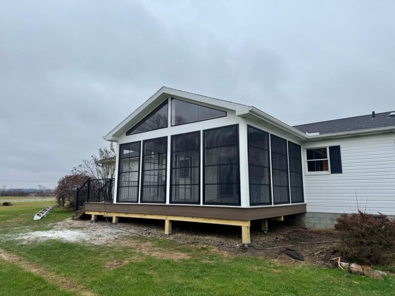 Finished four season room and covered porch built by DreamDecks in Northeast Ohio