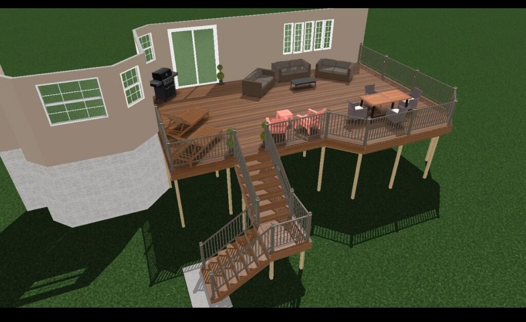 3D design of a multi level composite deck with stairs by DreamDecks