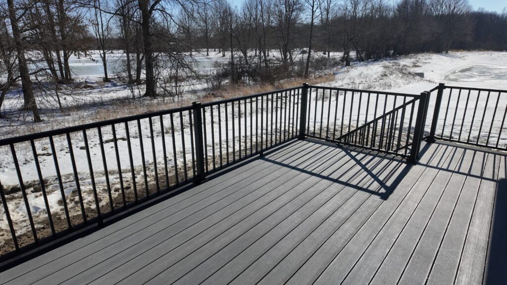 Winter deck build on a new construction home by DreamDecks in Northeast Ohio