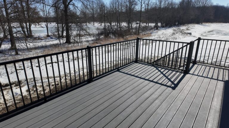 Winter deck build on a new construction home by DreamDecks in Northeast Ohio