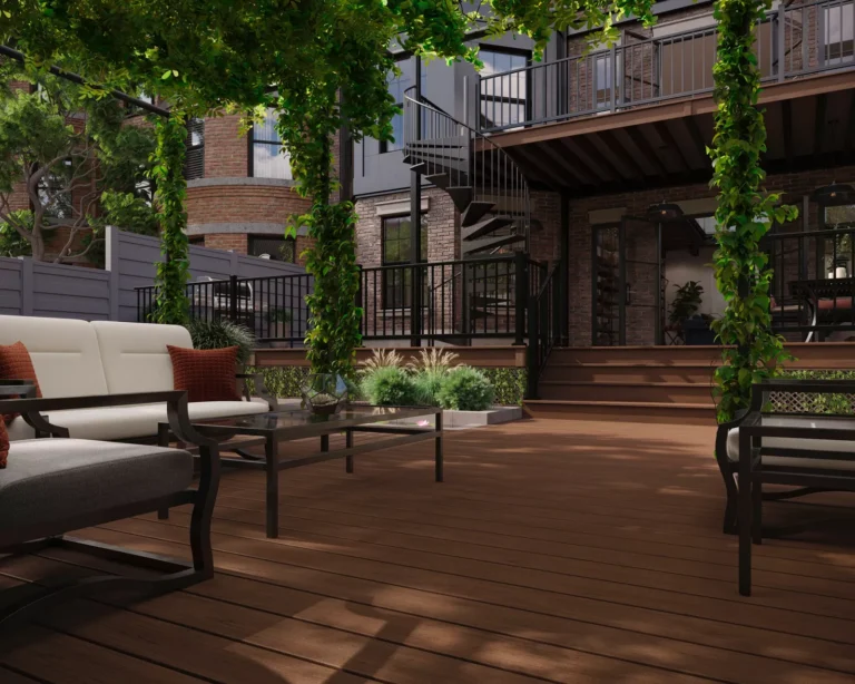 trex trex select whiskey barrel deck with black railing DreamDecks designs and builds architectural-grade outdoor living spaces across Northeast Ohio. From modern decks to full backyard sanctuaries, each project reflects craftsmanship, precision, and timeless luxury. Call 330-907-3040 or visit buildyourDreamDeck.com DreamDecks | Premier Deck Builder & Outdoor Architecture