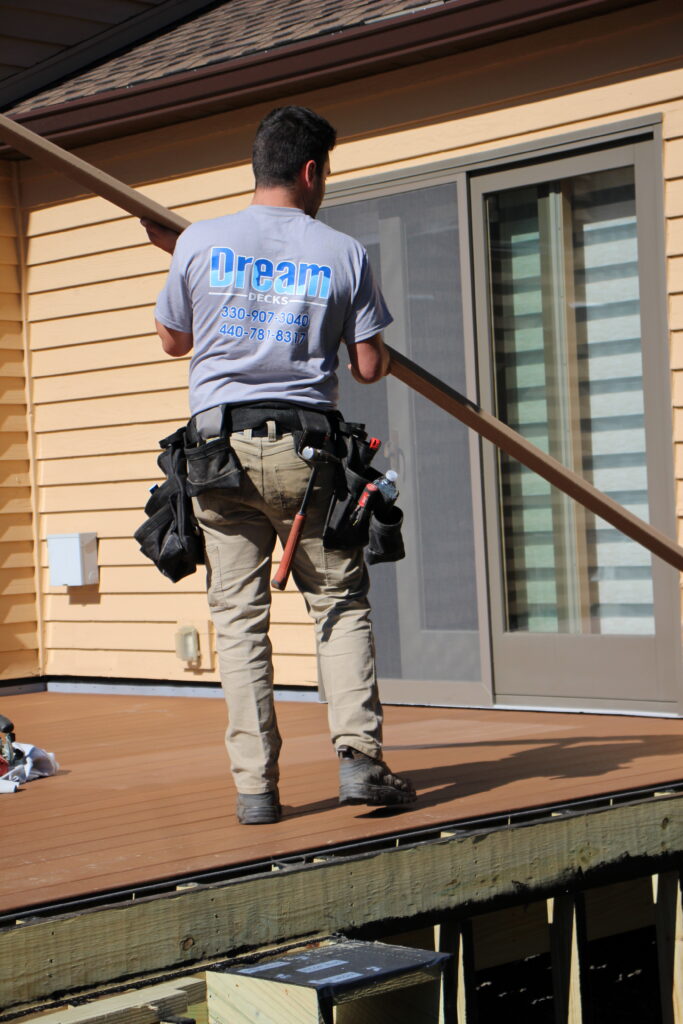 Our crew finishing the deck at the house