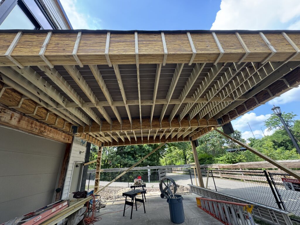 Joists, blocking and big beams under the freestanding Kent d