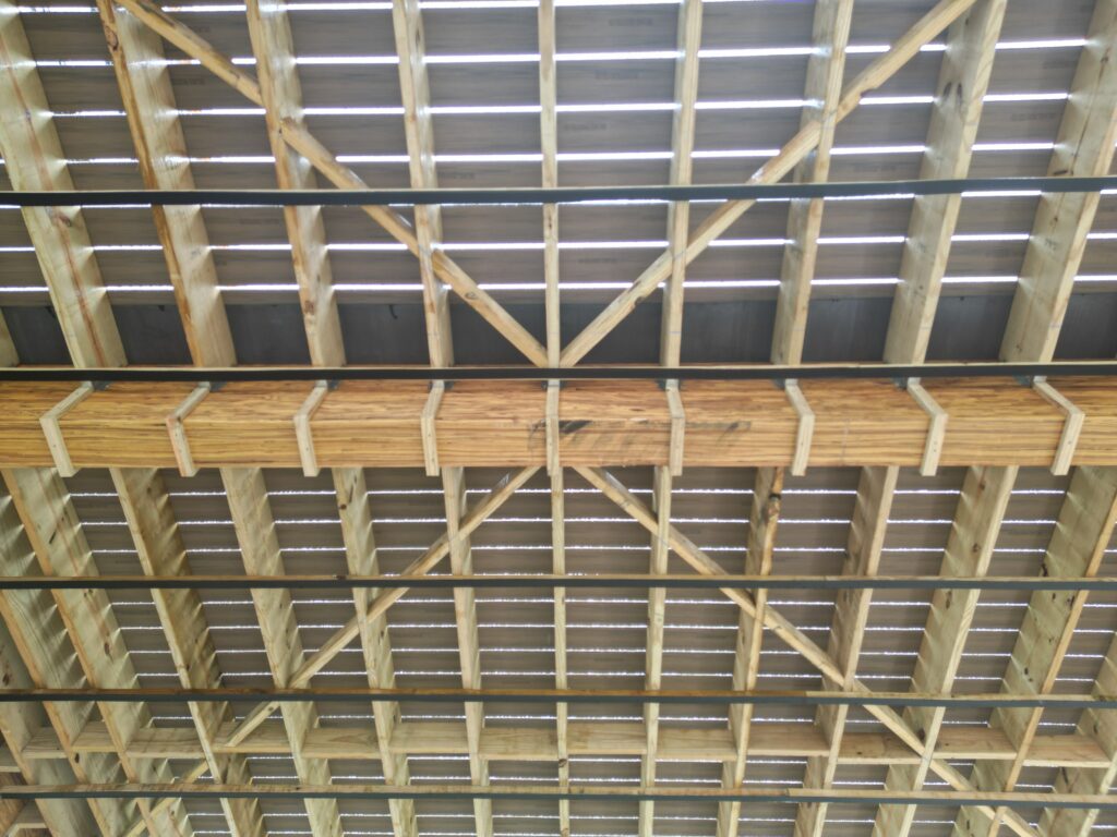 Joists, blocking and big beams under the freestanding Kent d