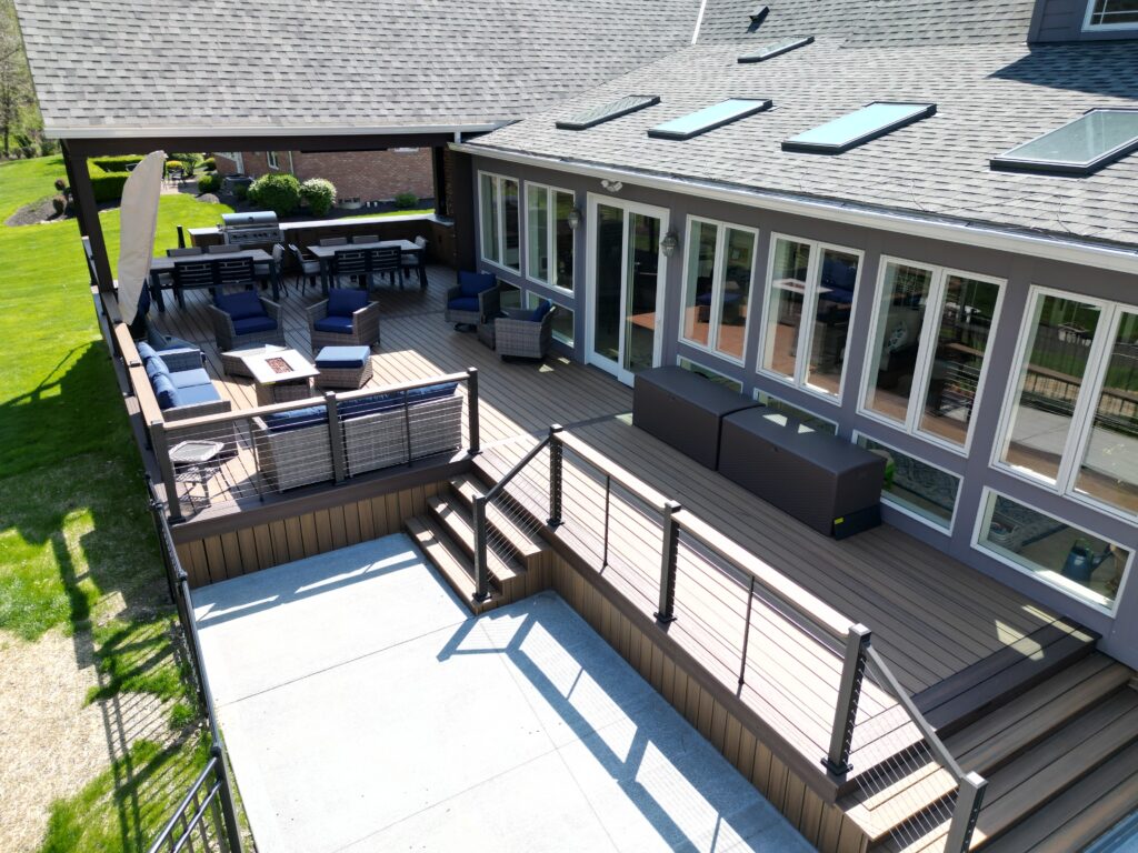 Trex Lineage deck stairs leading to the pool patio in Independence, Ohio