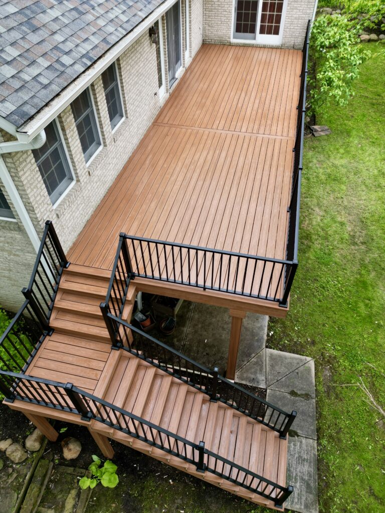 New Tiki Torch stairs with black railing