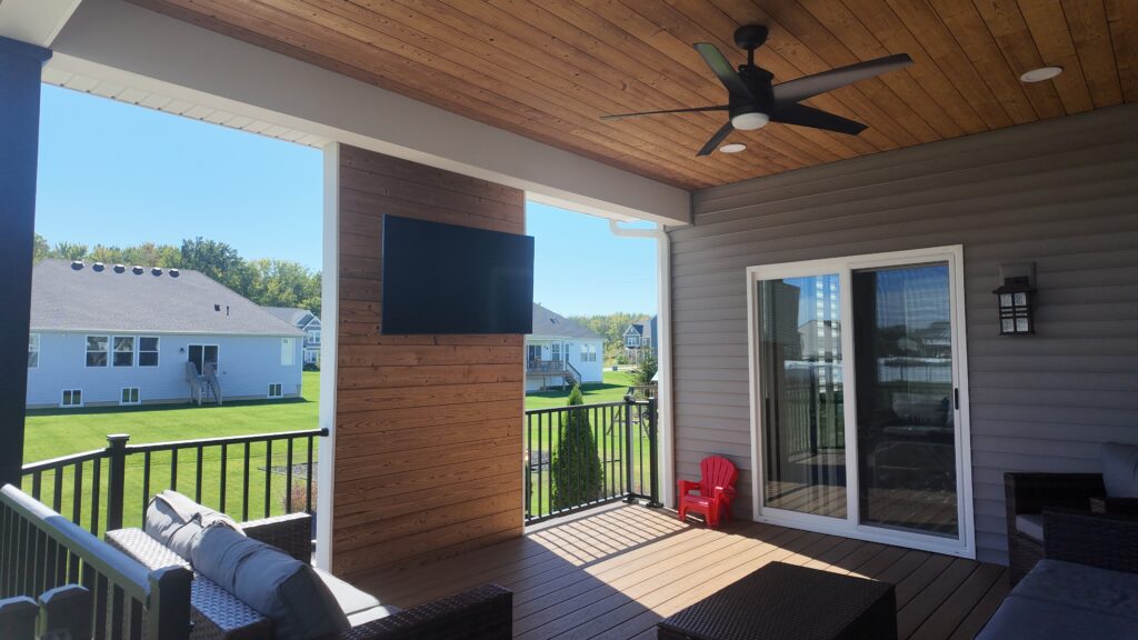 Shaded seating on the covered deck