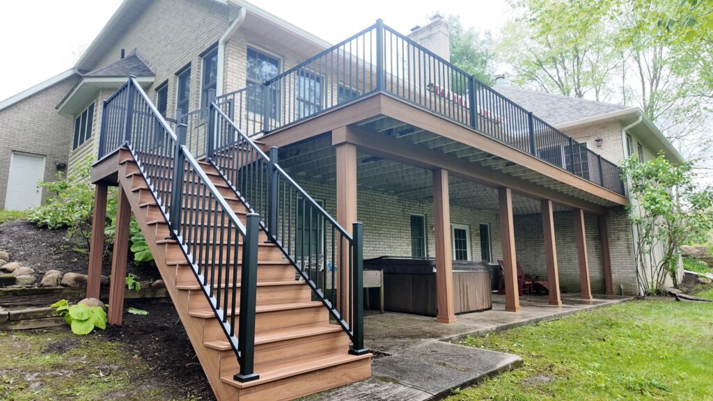 Tiki Torch wrapped posts and beams over the patio