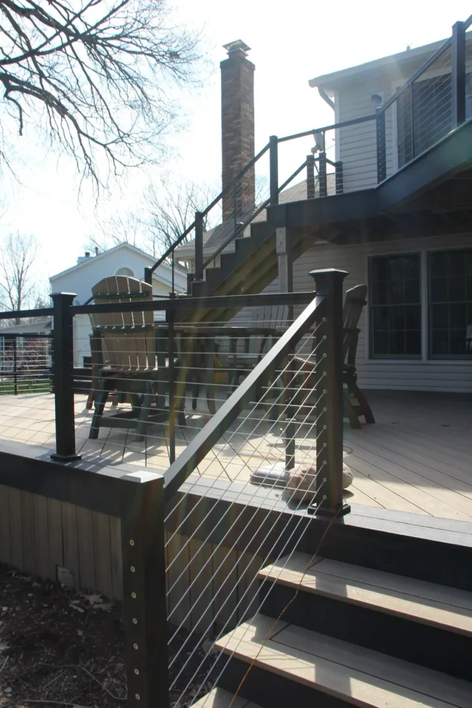 Medina, Ohio two level deck resurface in Deckorators Voyage Costa with KeyLink cable railing by DreamDecks
