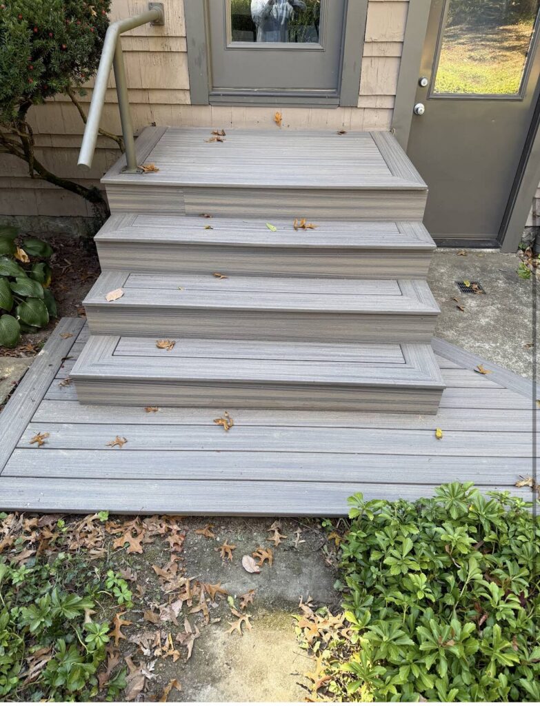 New box steps in Trex Enhance Rocky Harbor with matching fascia in Olmsted Falls, Ohio